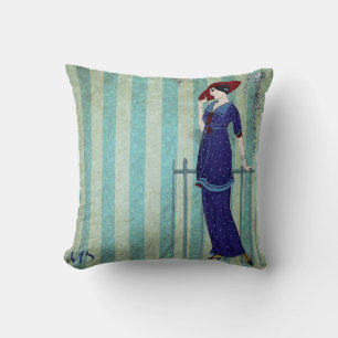 Art Nouveau Deco jaren 20 Vintage Blauwe Rustieke Kussen
