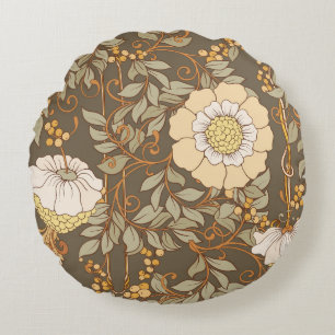 Art Nouveau: Decoratieve Bloemen Vintage. Rond Kussen