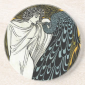 Art Nouveau Deze Kus, Vrouw met Peacock Zandsteen Onderzetter (Voorkant)