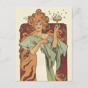 Art Nouveau door Mucha, Champagne Party Briefkaart