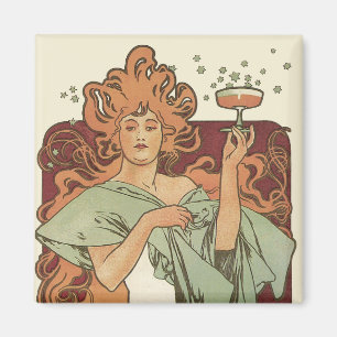  Art Nouveau door Mucha, Champagne Party Magneet