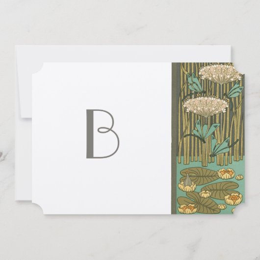 Art Nouveau Dragonfly Lily Pad Faire-part de maria (Dos)