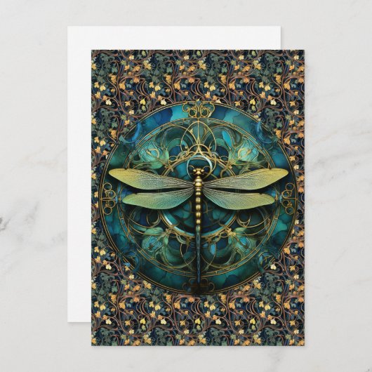 Art Nouveau Dragonfly op Note Kaart (Voorkant / Achterkant)