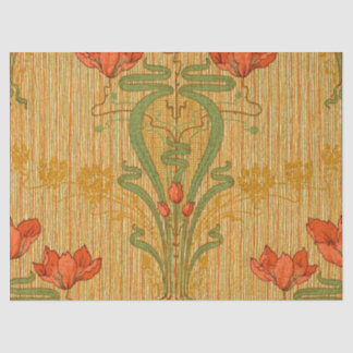 Art nouveau elegant floral poppy red gold green tissuepapier
