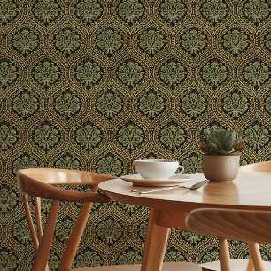 Art Nouveau Elegant Groen & Goud Patroon Behang