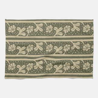 Art Nouveau Elegante Bloemen Beige en Sage Green Theedoek