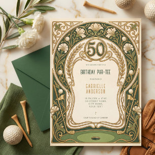 Art Nouveau Elegante Groene 50ste Verjaardags Par- Kaart