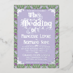 Art Nouveau Elegante Liefdesvogels Lavendel Folie Uitnodiging