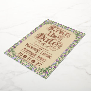 Art Nouveau Elegante Liefdesvogels Vintage Geel Folie Uitnodiging