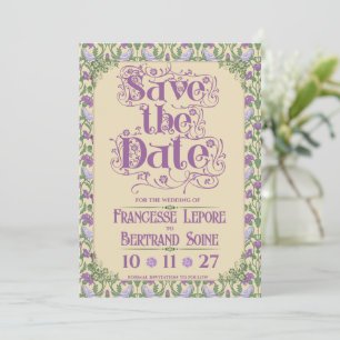 Art Nouveau Elegante Liefdesvogels Vintage Geel Save The Date