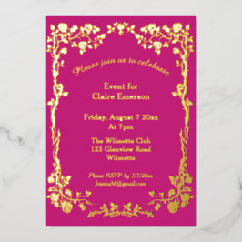 Art nouveau Elegante Roos Vergulde Viering Folie Uitnodiging