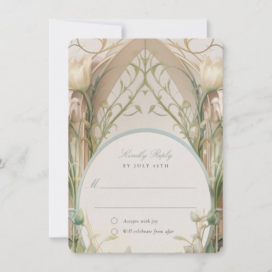 Art Nouveau Elegantie: Bloemenbruiloft RSVP Kaart (Voorkant)