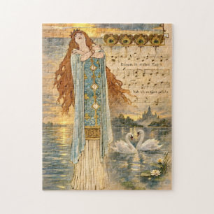 Art Nouveau Elsa Lohengrin Poster met Zwanen Legpuzzel