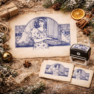 Art Nouveau Engel Orgel Speler Vintage Muziek Zelfinktende Stempel