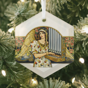 Art Nouveau Engel Orgelspeler Vintage Muziek Glas Ornament