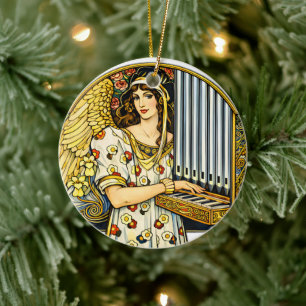 Art Nouveau Engel Orgelspeler Vintage Muziek Keramisch Ornament