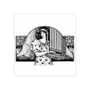 Art Nouveau Engel Orgelspeler Vintage Muziek Rubberstempel