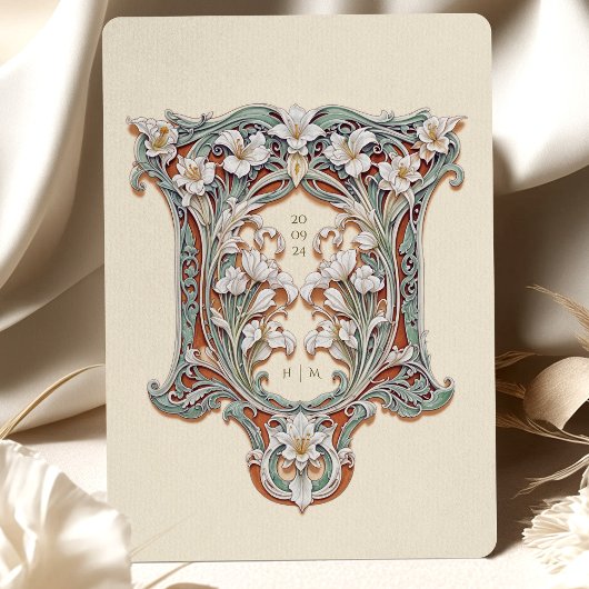 Art Nouveau Enregistrer la carte Date Blanc Lys