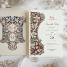 Art Nouveau Enregistrer la carte Date Blanc Lys