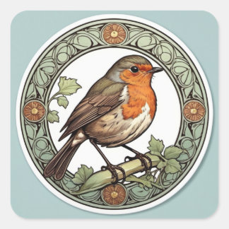 Art Nouveau Europese Roodborst Vierkante Sticker