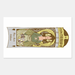 Art Nouveau Ex Libris boekenplaat, handgekleurd Rechthoekige Sticker