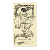 Art Nouveau Ex Libris Girl & Book on Roos Sjabloon Etiket (Voorkant)