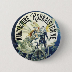  Art Nouveau Fairies, Pierrot Bicycle Moon Ronde Button 5,7 Cm