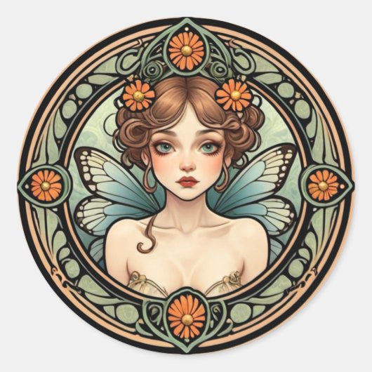  Art Nouveau Fairy Ronde Sticker (Voorkant)