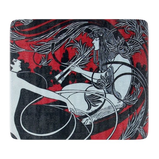ART NOUVEAU FAUN Red Burgundy, Black White Cutting Snijplank (Voorkant)