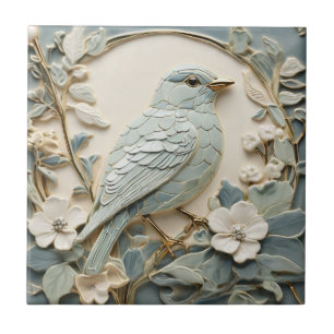 Art Nouveau Faux Relief Blauwvogel Rechts Mint Tegeltje