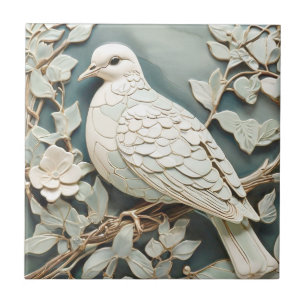 Art Nouveau Faux Relief Duif Vogelmunt Tegeltje