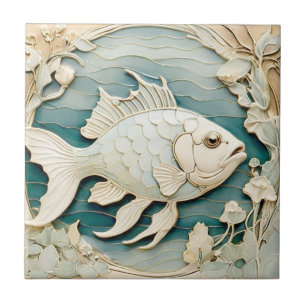 Art Nouveau Faux Relief Fish Zee Nautisch Rechts Tegeltje