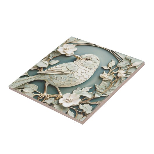 Art Nouveau Faux Relief Links Tegenover Wren Bird Tegeltje (Zijkant)