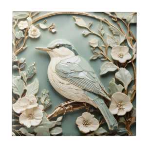 Art Nouveau Faux Relief Nuthatch Vogel Links tegen Tegeltje