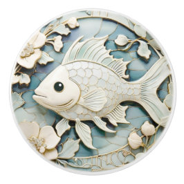 Art Nouveau Faux Relief Ocean Fish Rechts tegenove Keramische Knop