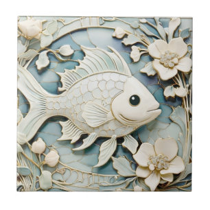 Art Nouveau Faux Relief Ocean Fish Rechts tegenove Tegeltje