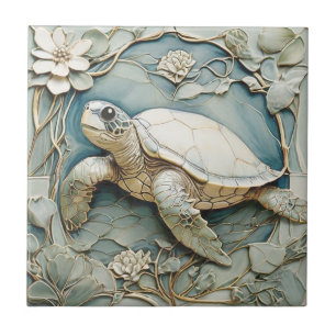 Art Nouveau Faux Relief Ocean Zee Schildpad Links Tegeltje