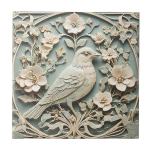 Art Nouveau Faux Relief Rechter Vogel Bloemrijke M Tegeltje