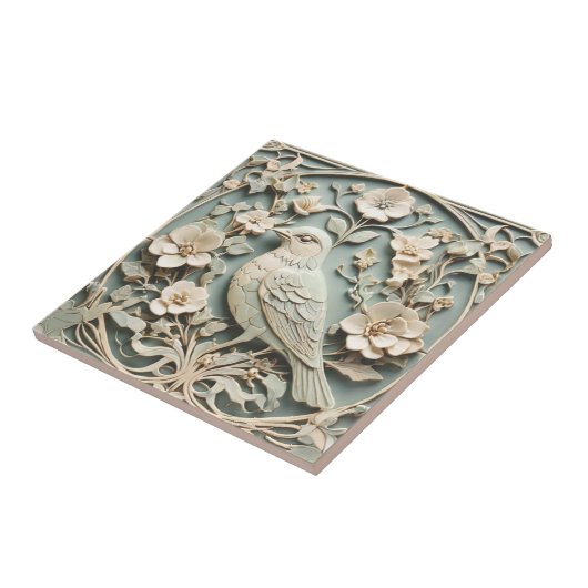 Art Nouveau Faux Relief Vogelbloesems Mint Tegeltje (Zijkant)