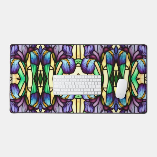 Art Nouveau Faux Vitrail Violet Iris Fleurs (Clavier et souris)