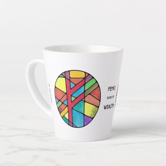 Art Nouveau Fehu Rune Latte Mug – WEALTH! Latte Mok (Linkerhoek)