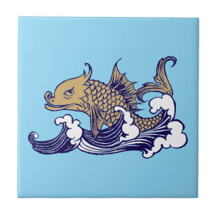 Art Nouveau Fish in Wave beroemd gemaakt door Arth Tegeltje