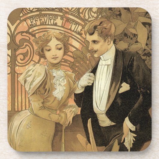  art nouveau flirt koekjes, Alphonse Mucha Bier Onderzetter (Voorkant)