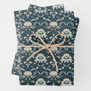Art Nouveau Floral Blue Cream Green Inpakpapier Vel