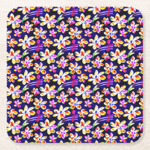 Art Nouveau Floral Boho Watercolo Vierkante Kartonnen Onderzetter