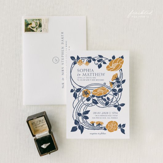 Art Nouveau Floral bruiloft uitnodiging