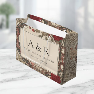  Art Nouveau Floral Cream Bourgogne Bruiloft Groot Cadeauzakje