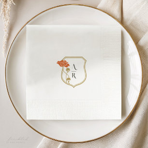 Art Nouveau Floral Crest Monogram Cocktail Servet