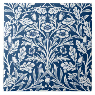 Art Nouveau Floral Damask, Cobalt Blue en White Tegeltje