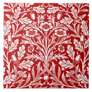 Art Nouveau Floral Damask, Dark Red en White Tegeltje